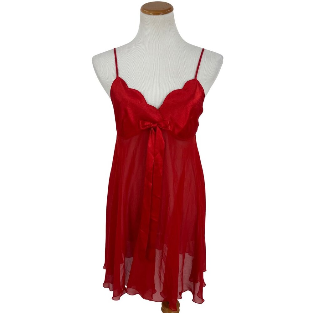 Vintage 1999 Victorias Secret Red Satin Sheer Babydoll Lingerie w/Bow Detail Y2K - Picture 7 of 16